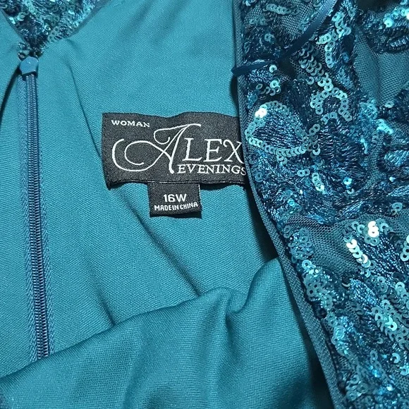 Alex Evenings V Neckline Sheath Dress with Cold-Shoulder Sleeves- Peacock - Picture 4 of 4